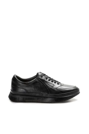Men's Black Leather Sneakers with Cushioned Sole and Fur Lining - Wessi