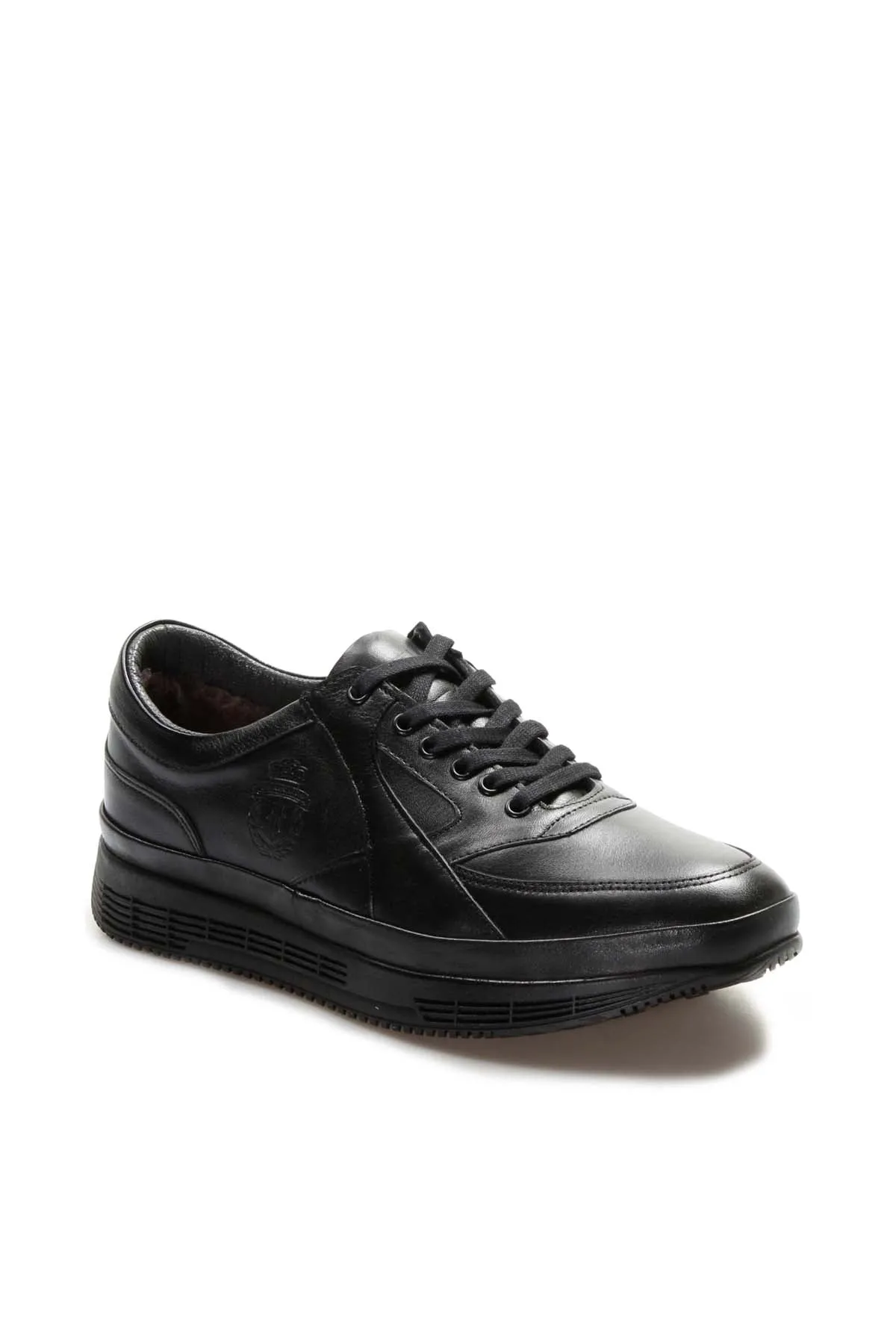 Men's Black Leather Sneakers with Cushioned Sole and Fur Lining - Wessi