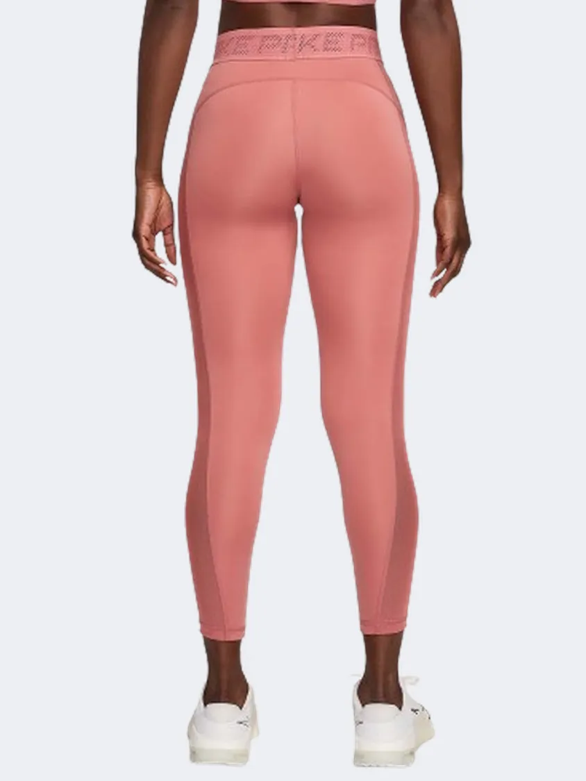 Nike Pro Df Mid Rise Women Training Tight Canyon Pink/White