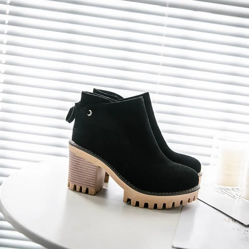 Platform Suede Lace Up Chunky Heel Ankle Boots