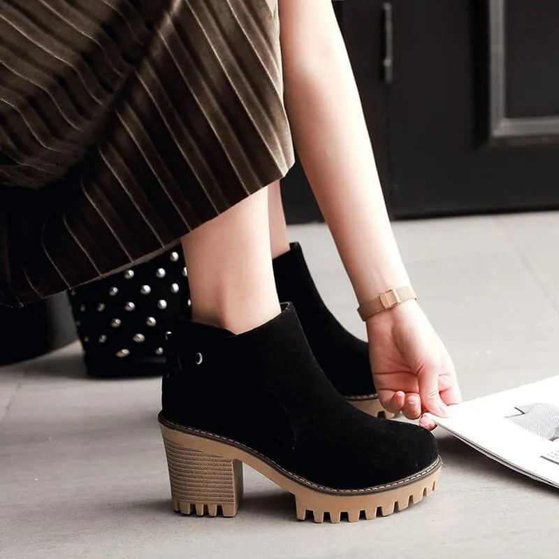 Platform Suede Lace Up Chunky Heel Ankle Boots