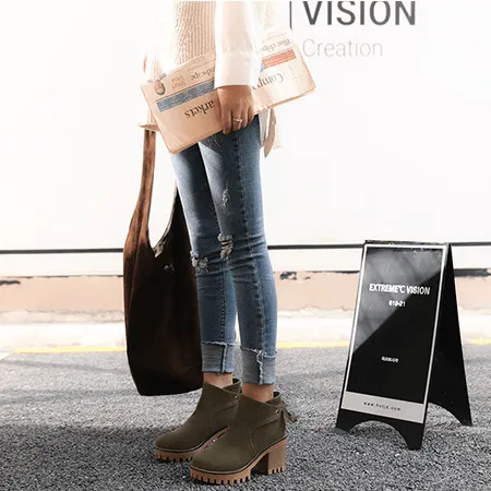 Platform Suede Lace Up Chunky Heel Ankle Boots