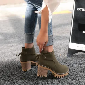 Platform Suede Lace Up Chunky Heel Ankle Boots