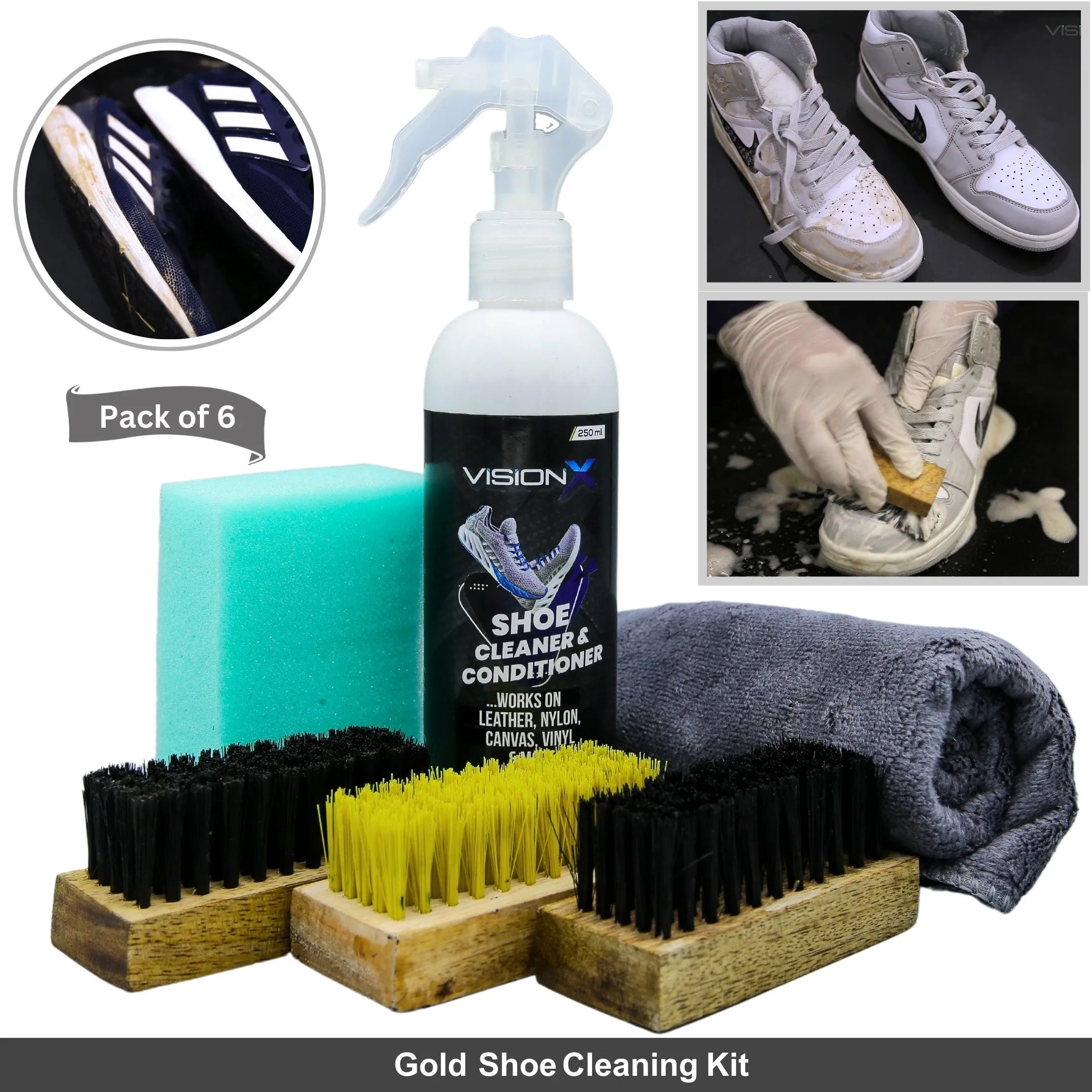 Shoe Cleaner kit for Sneakers, Jordan Shoes, Athletic Shoes and More (Best Shoe Cleaner)- VisionX