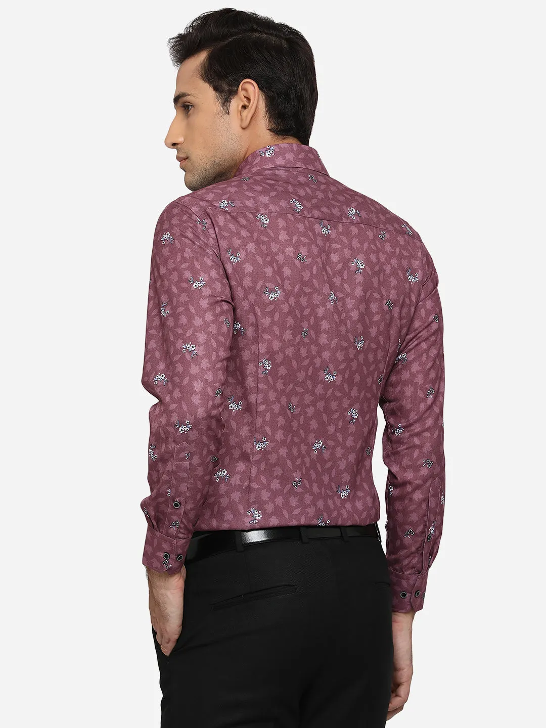 Terracotta Purple Printed Slim Fit Party Wear Shirt | Greenfibre
