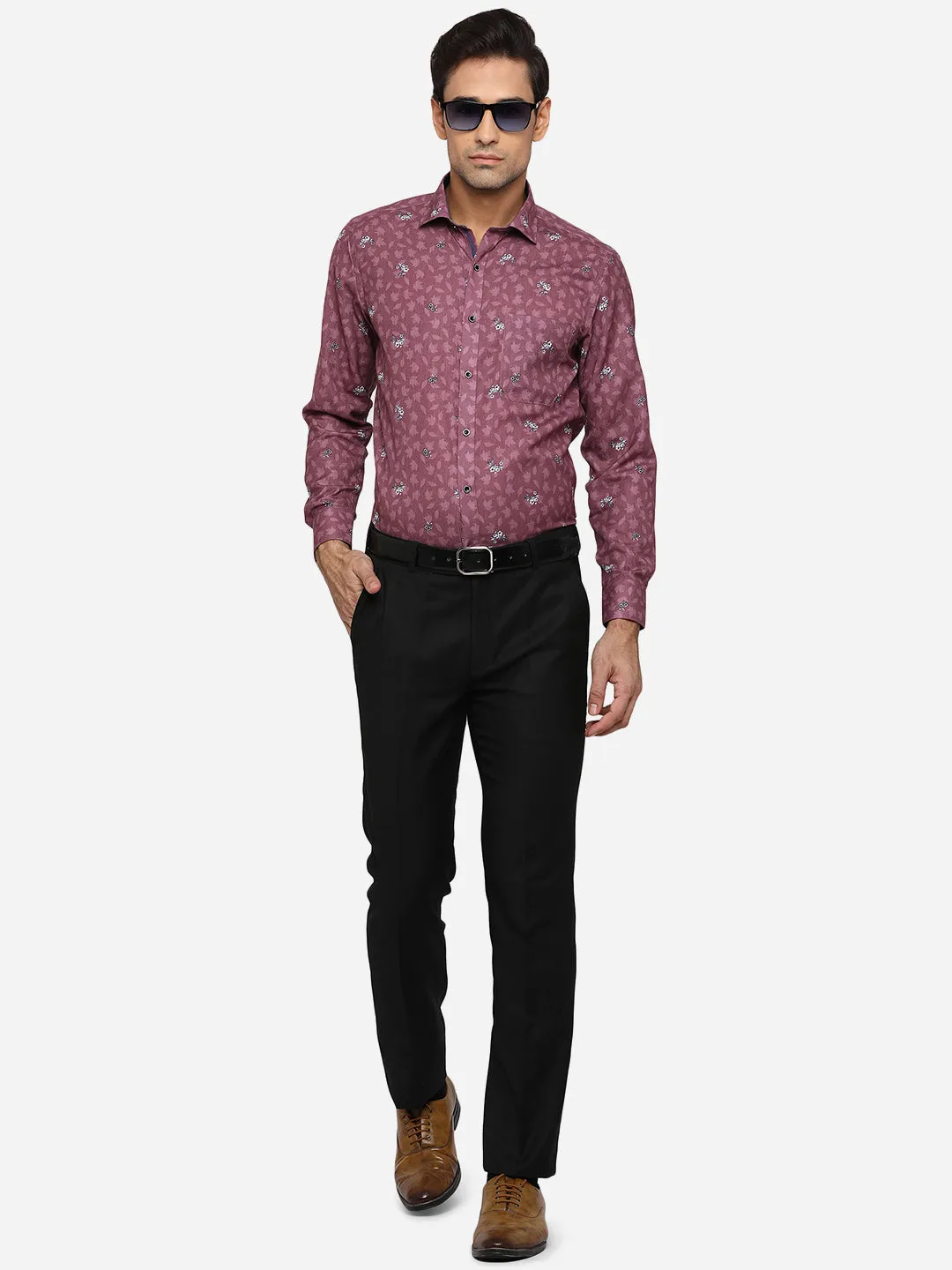 Terracotta Purple Printed Slim Fit Party Wear Shirt | Greenfibre