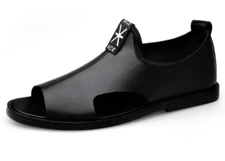 Toed First Layer Cowhide Sandals Men's Bag Heel Side Empty Leather Beach Non-slip Wear-resistant