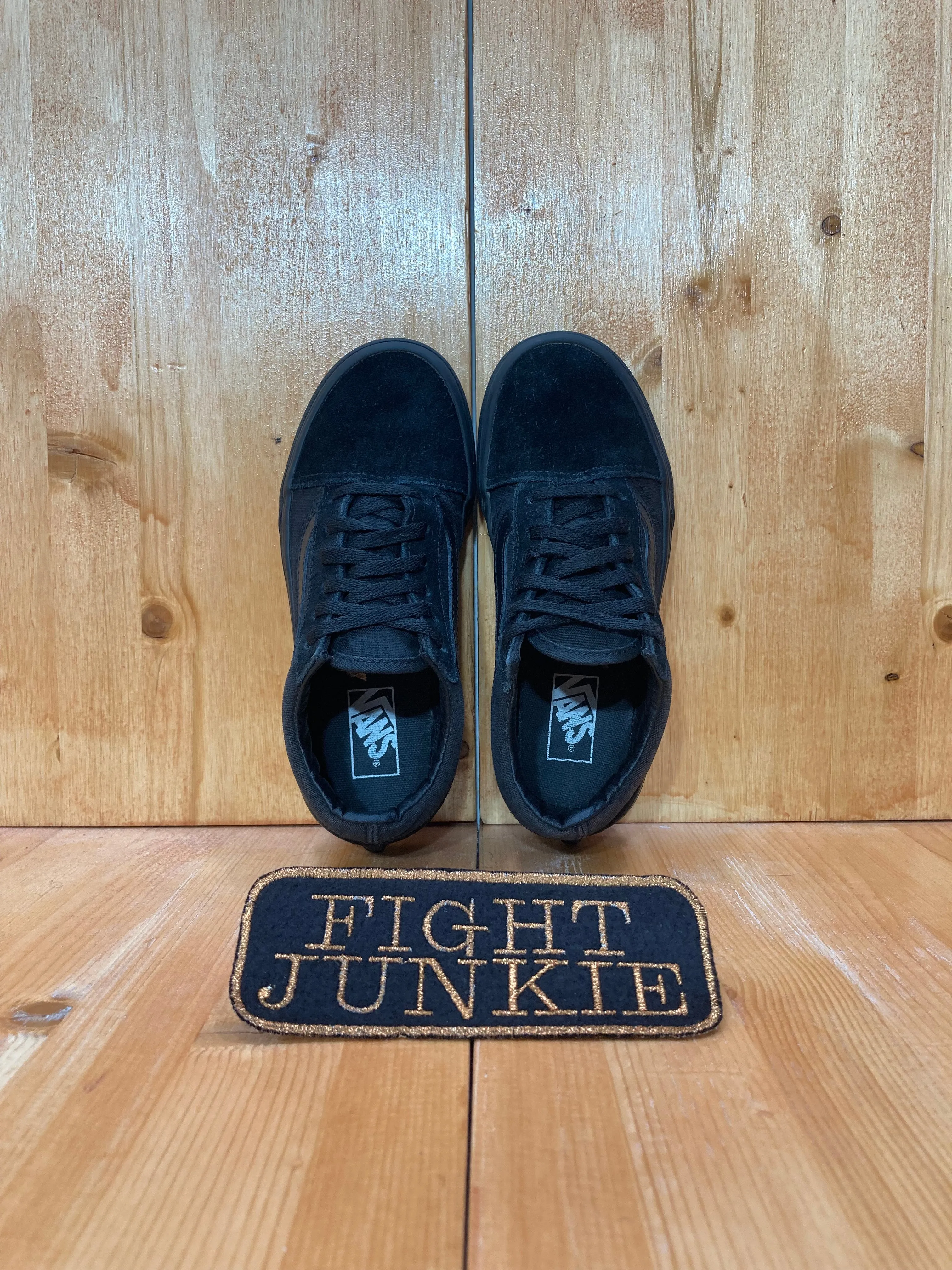 VANS OFF THE WALL Kids Size 1 Old Skool Suede & Canvas Shoes Sneakers Triple Black 721356