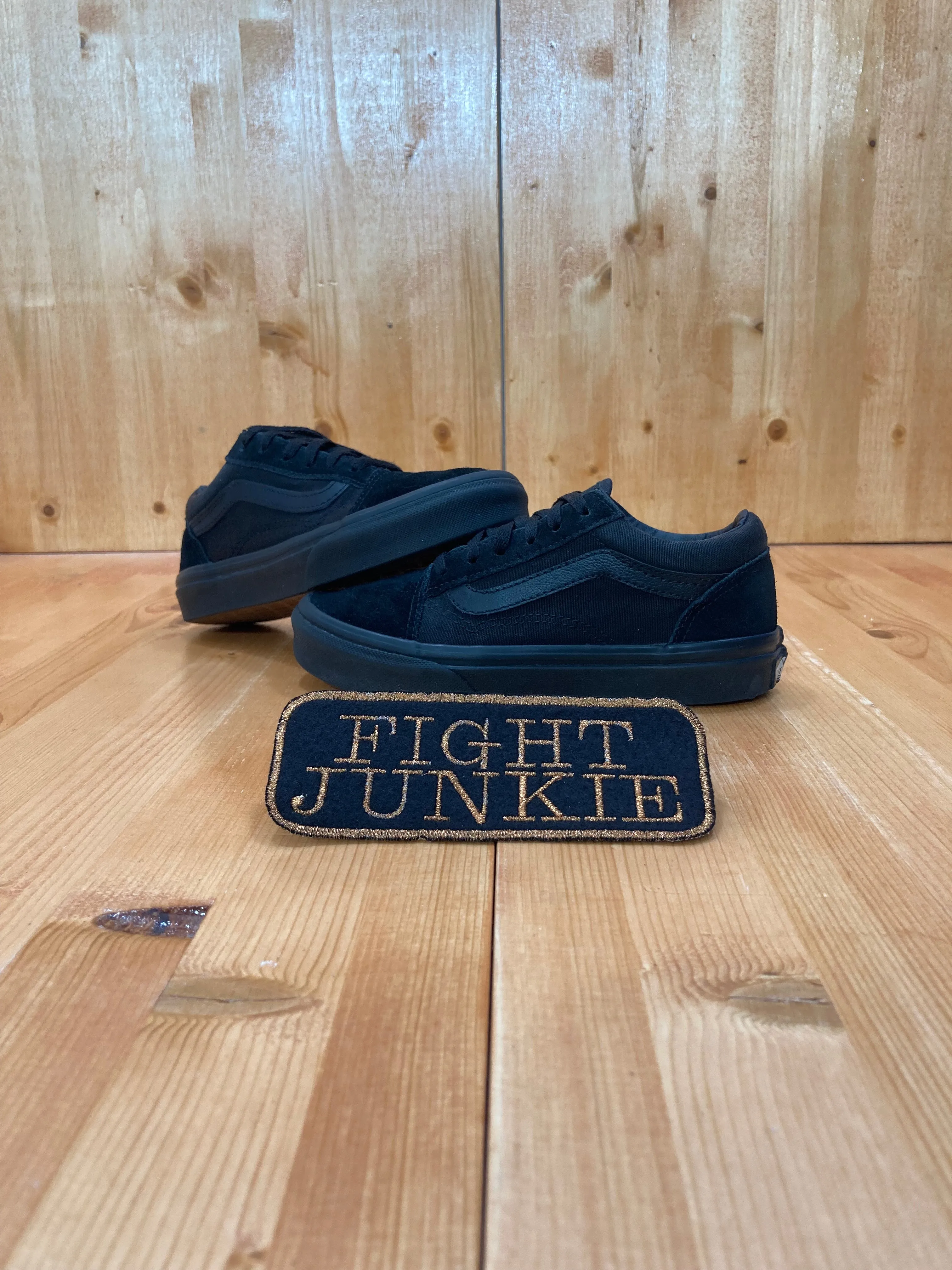 VANS OFF THE WALL Kids Size 1 Old Skool Suede & Canvas Shoes Sneakers Triple Black 721356