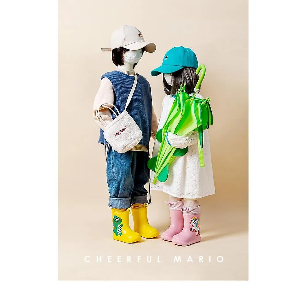 Yellow Dinosaur 190Cartoon Unicorn Dinosaur Children Rain Boots Lace Up Eva Soft Boys Girls Rain Shoes Light Waterproof Non Slip Kids Rainboots