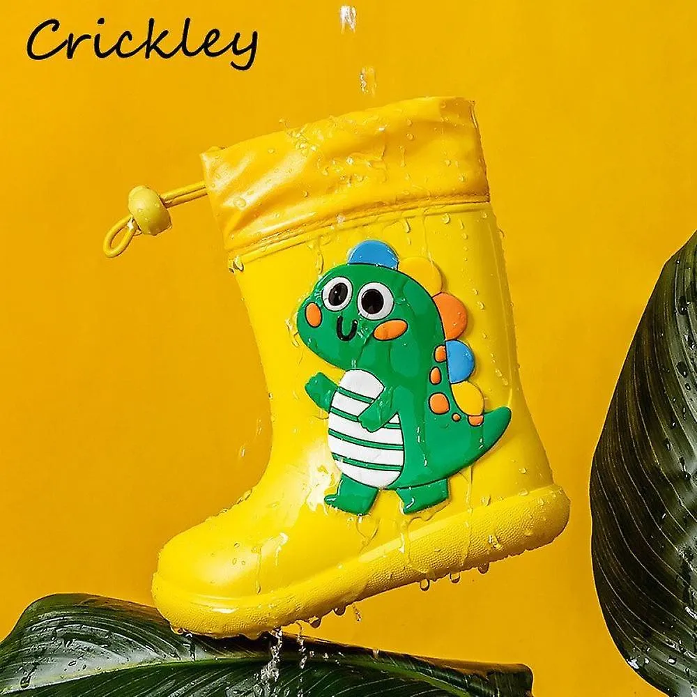 Yellow Dinosaur 190Cartoon Unicorn Dinosaur Children Rain Boots Lace Up Eva Soft Boys Girls Rain Shoes Light Waterproof Non Slip Kids Rainboots
