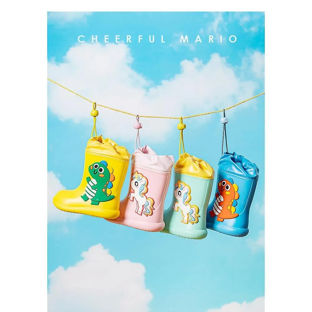 Yellow Dinosaur 190Cartoon Unicorn Dinosaur Children Rain Boots Lace Up Eva Soft Boys Girls Rain Shoes Light Waterproof Non Slip Kids Rainboots